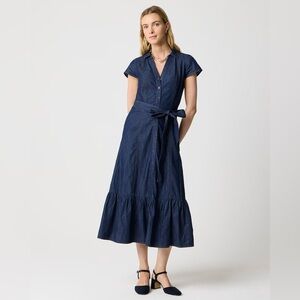 NWT J Crew Factory Chambray tie-waist shirt-dress in Rendezvous Blue Wash SZ 12